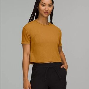 Lululemon Athletica Performance Golden Ribbed Modal Cotton Crop T Shirt Size L